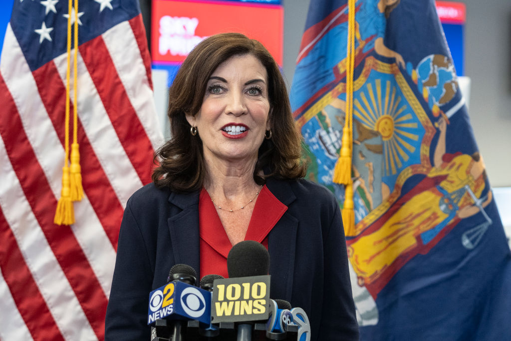 Governor Kathy Hochul speaks to media after announcement of