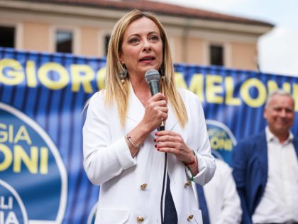 Giorgia Meloni And Dario Allevi Attend A Rally For The Elections In Monza