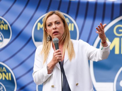 Giorgia Meloni And Dario Allevi Attend A Rally For The Elections In Monza