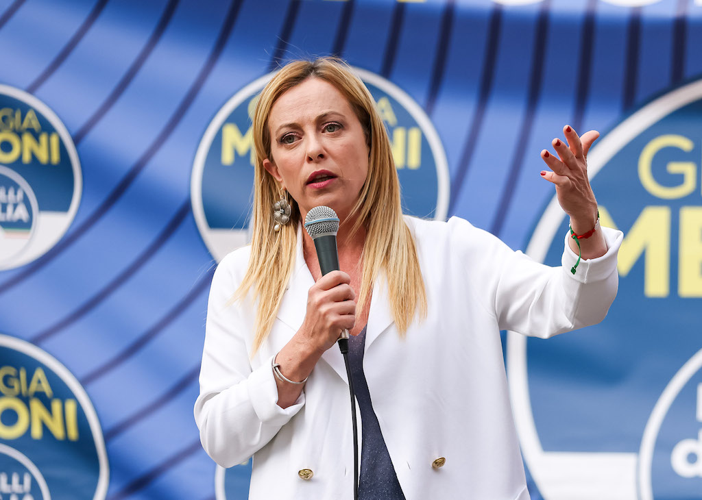 Giorgia Meloni And Dario Allevi Attend A Rally For The Elections In Monza