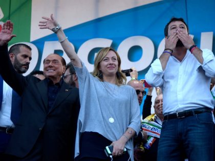 Silvio Berlusconi (L), Giorgia Meloni (C) and Matteo Salvini