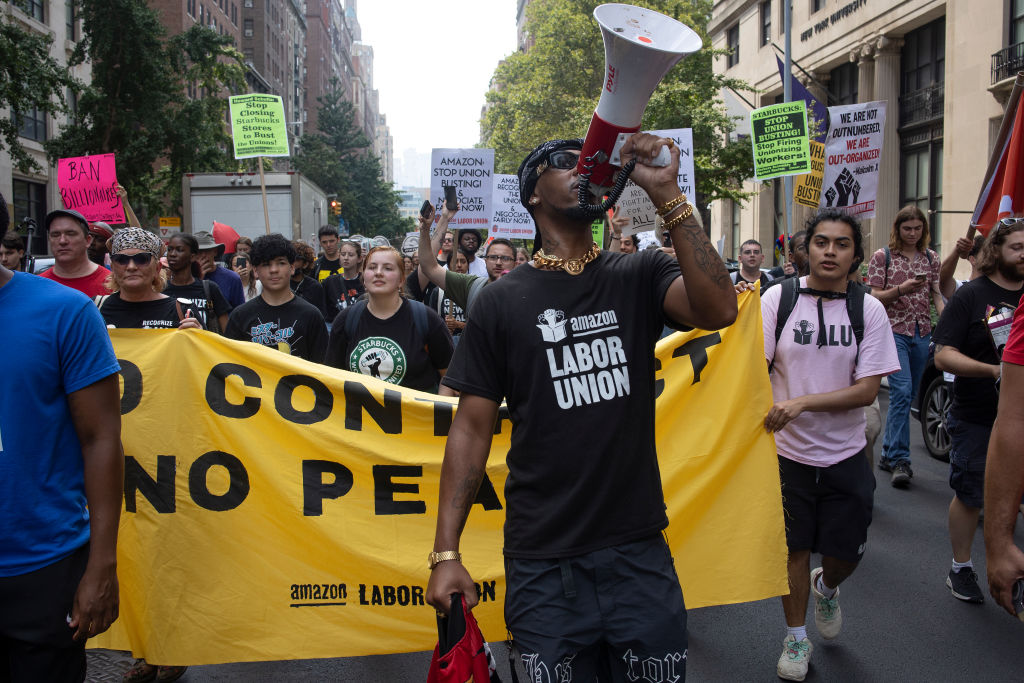 Labor Day march of Starbucks and Amazon workers
