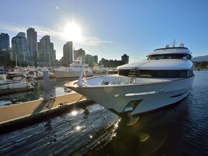 Luxury yacht moored in Vancouver Harbour