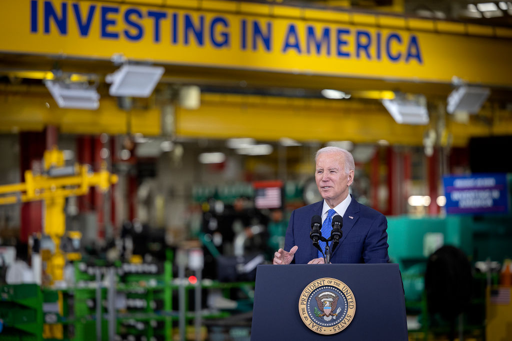 President Joe Biden on "Investing in America" tour in Fridley, Minnesota, April 2023