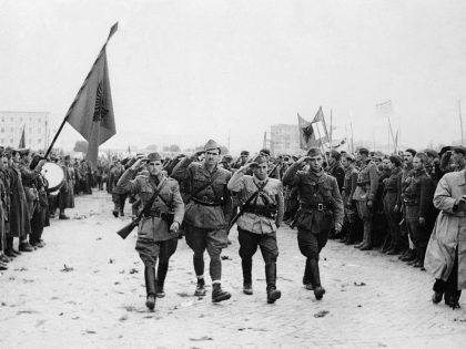 Albanian Partisans Parading Through Tirana