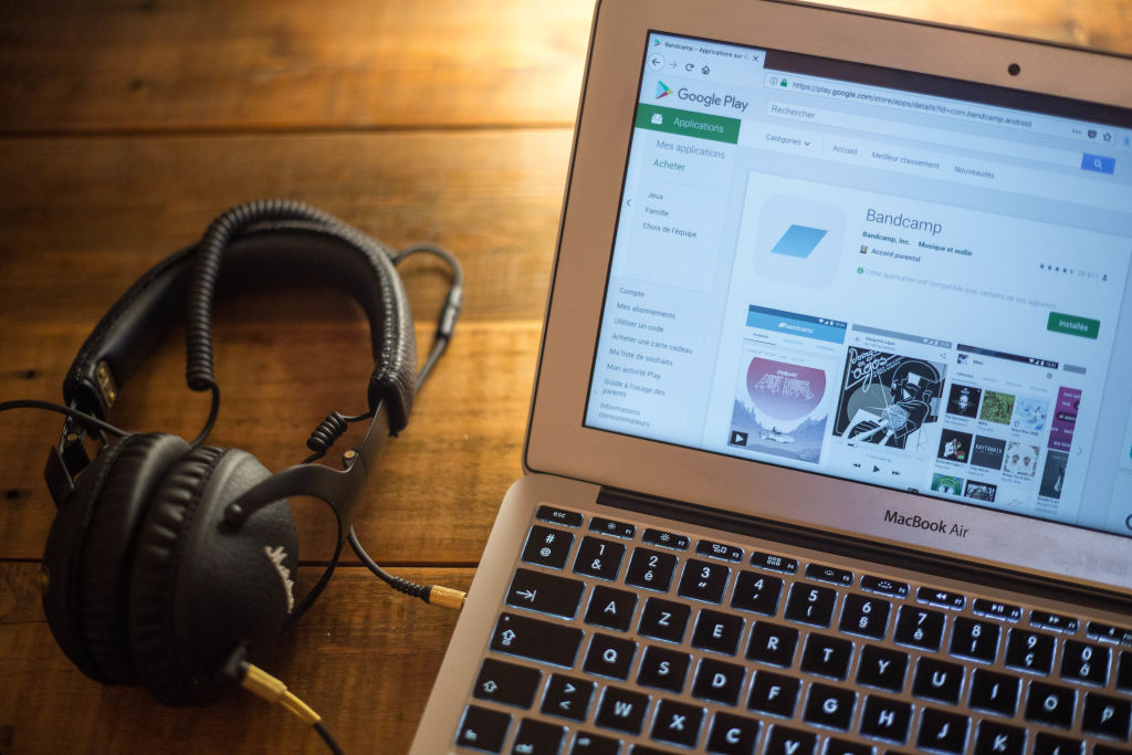 The BandCamp application seen displayed on a Apple MacBook