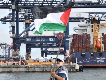 Pro Palestinian Supporters Gather At Port Botany To Protest Against A Potential Israeli Container Vessel Coming Into Australia
