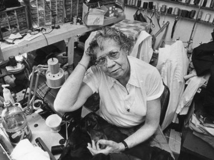 Photo by Stormi Greener ‚Äö√Ñ¬¢ Star Tribune File Nellie Stone Johnson at her shop, Nellie's Shirt &amp;amp; Zipper Alterations, in the Lumber Exchange building at Fifth Street and Hennepin Avenue, 1980.