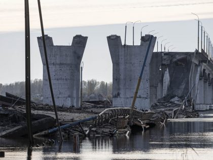 Demolished Antonovski Bridge after Russian retreat in Kherson