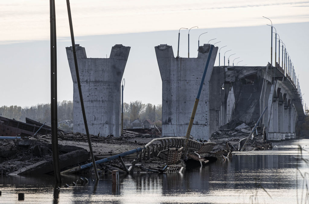 Demolished Antonovski Bridge after Russian retreat in Kherson