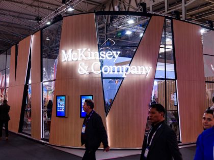 The McKinsey &amp;amp; Company logo is seen during the first day of
