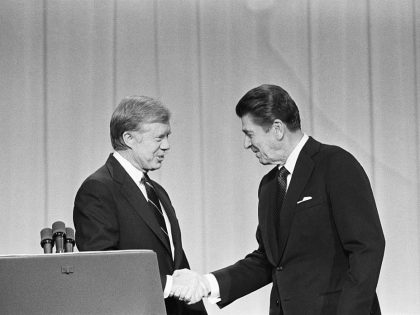 President Carter and Ronald Reagan Shake Hands During Debates