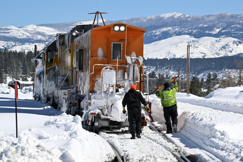 Historic Downtown Truckee covered by snow in California