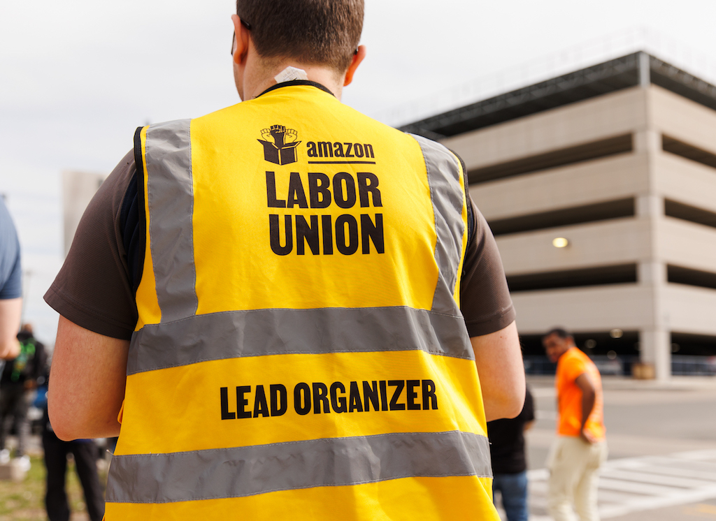 Demonstrators Attend Amazon Labor Union And Secure Jobs NYC Protest