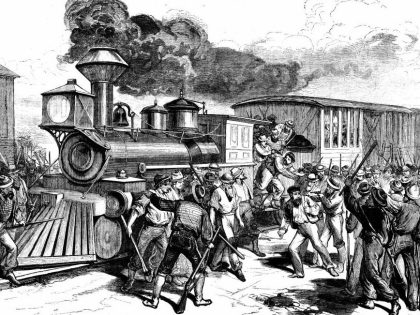 Riot by railway workers at Martinsbury on the Baltimore and Ohio Railroad