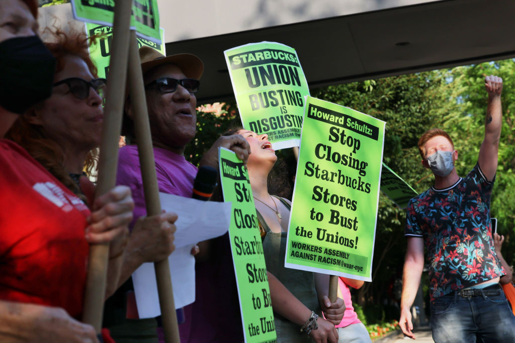 Union Activists Protest Outside Of Starbucks CEO Howard Schultz New York Apartment