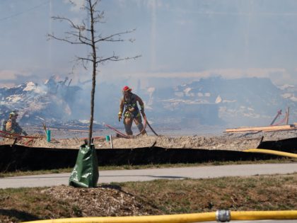 firefighters battle blaze in Vaughan, Ontario.