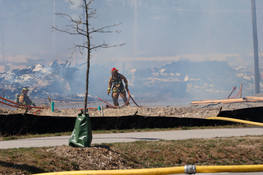 firefighters battle blaze in Vaughan, Ontario.