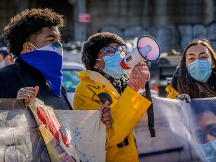 Protesters holding a banner during the construction blockade