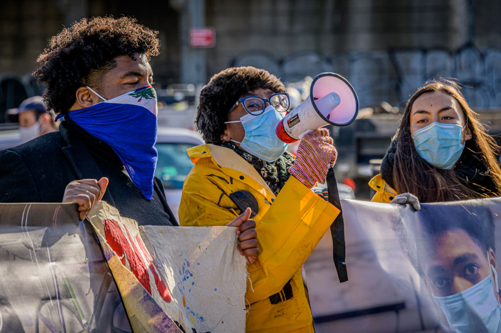 Protesters holding a banner during the construction blockade