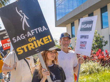 Members of SAG-AFTRA And WGA Go On Strike At Netflix, Sunset Gower And Paramount Studios