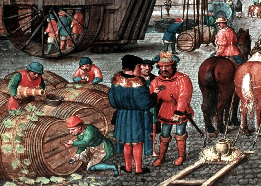 Harbour of Bruges, 15th century miniature, Belgium, Bruges museum.