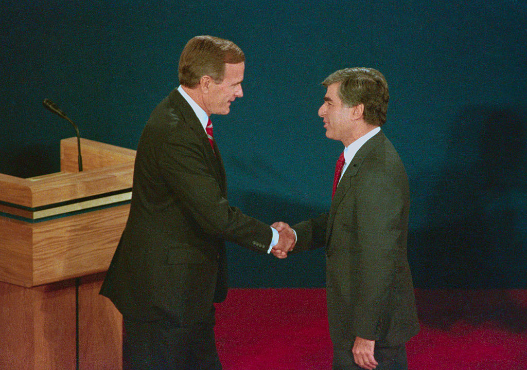 George Bush and Michael Dukakis Shaking Hands