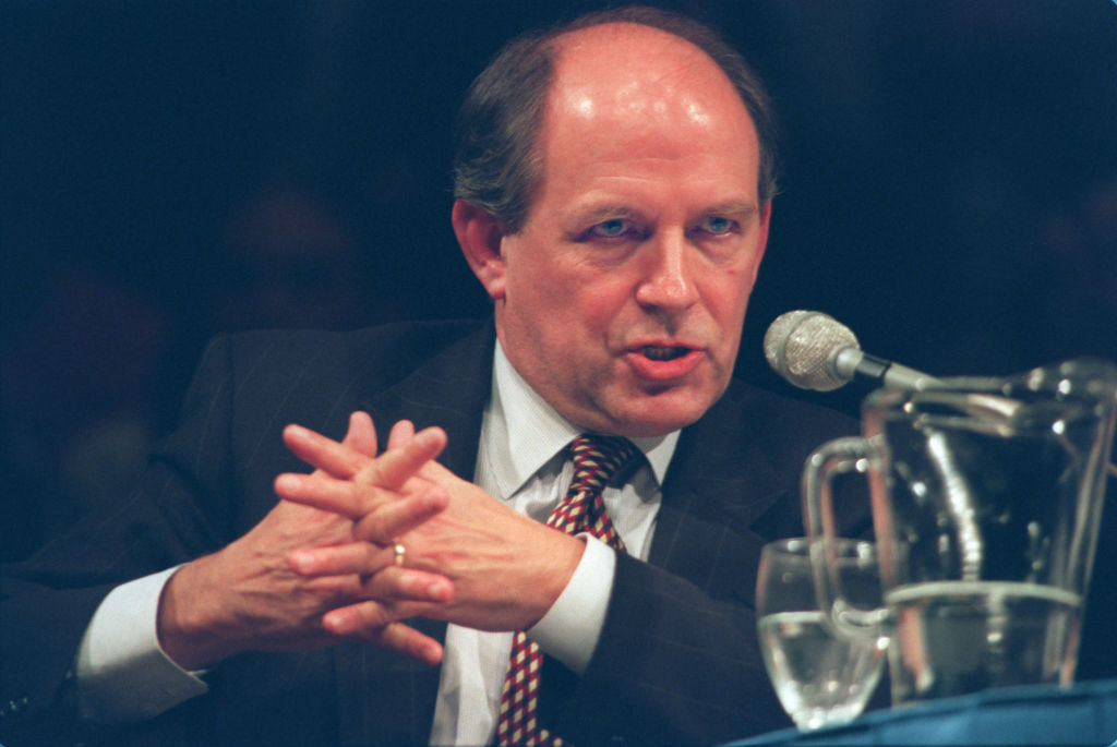 Charles Murray, author of the controversial book The Bell Curve. explains his research methods in response to a student's question during a debate with Dr. Alvin Poussaint of Harvard held in the Skinner Memorial Chapel on the Carleton College Campus in No