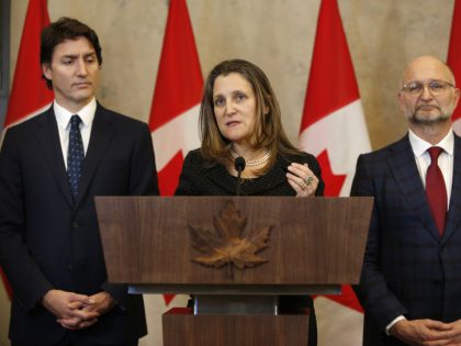 Prime Minister Trudeau And Deputy Prime Minister Chrystia Freeland Hold News Conference