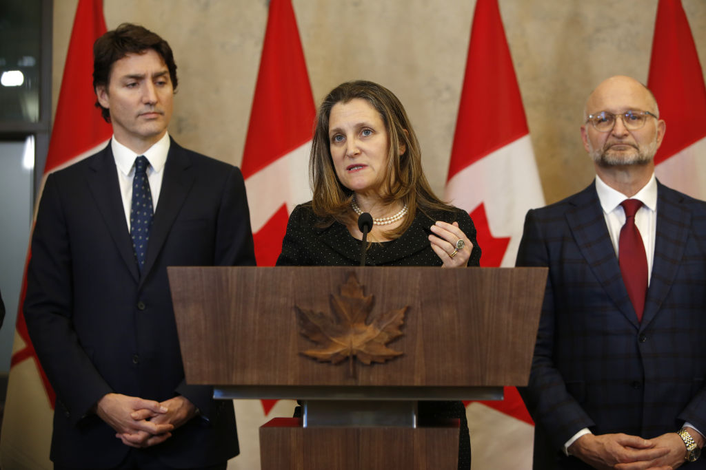 Prime Minister Trudeau And Deputy Prime Minister Chrystia Freeland Hold News Conference