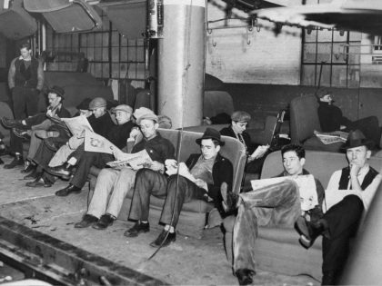 Sit-down strikers during General Motors' Chevrolet auto work