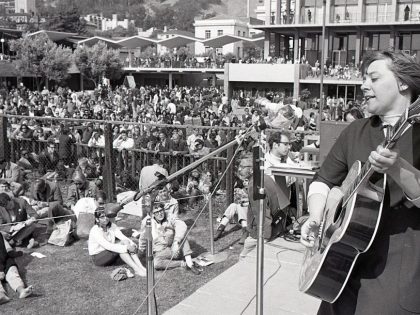 Singer Barbara Dane, n the University of California at Berkeley campus, May  22, 1965, likely and anti-Vietnam War rally