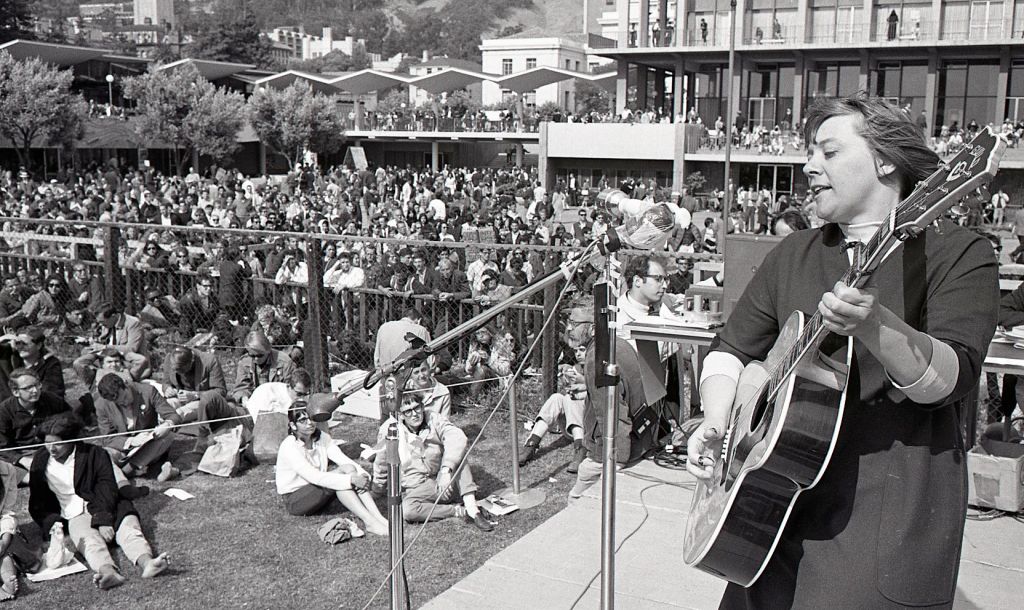 Singer Barbara Dane, n the University of California at Berkeley campus, May  22, 1965, likely and anti-Vietnam War rally
