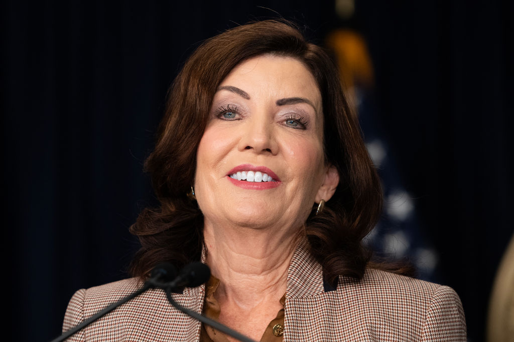 Governor Kathy Hochul speaks as she unveils first proposal