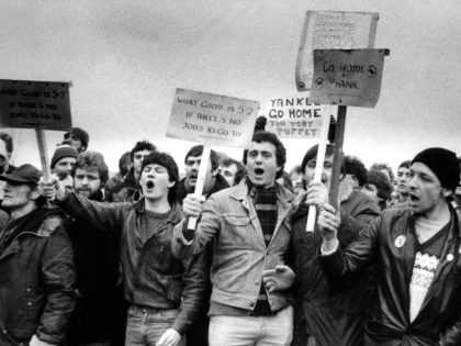 The National Miners Strike 1984  An angry crowd of around 400 jeering miners blockaded National Coal Board boss Ian McGregor inside a  colliery office at Ellinton Colliery 22 February 1984