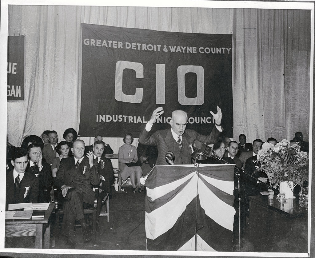 Philip Murray Gesturing While Speaking at CIO Podium