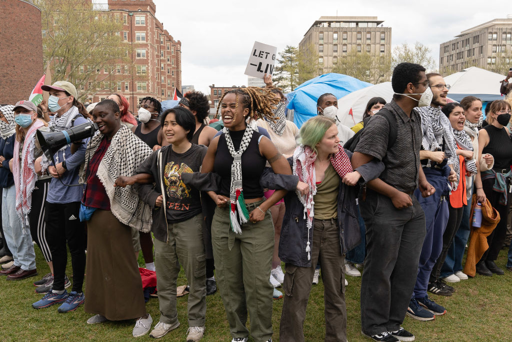 Pro-Palestine protesters locked arms after several