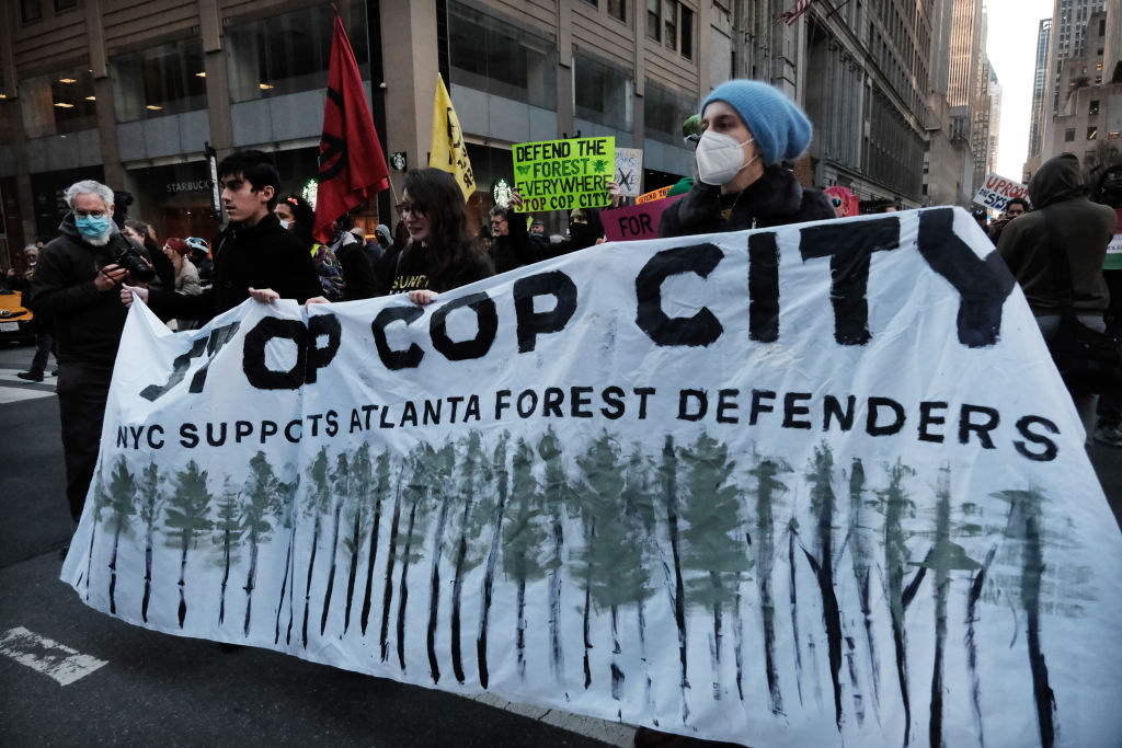 Activists In NYC Demonstrate Against Atlanta's Planned "Cop City" Police Training Center
