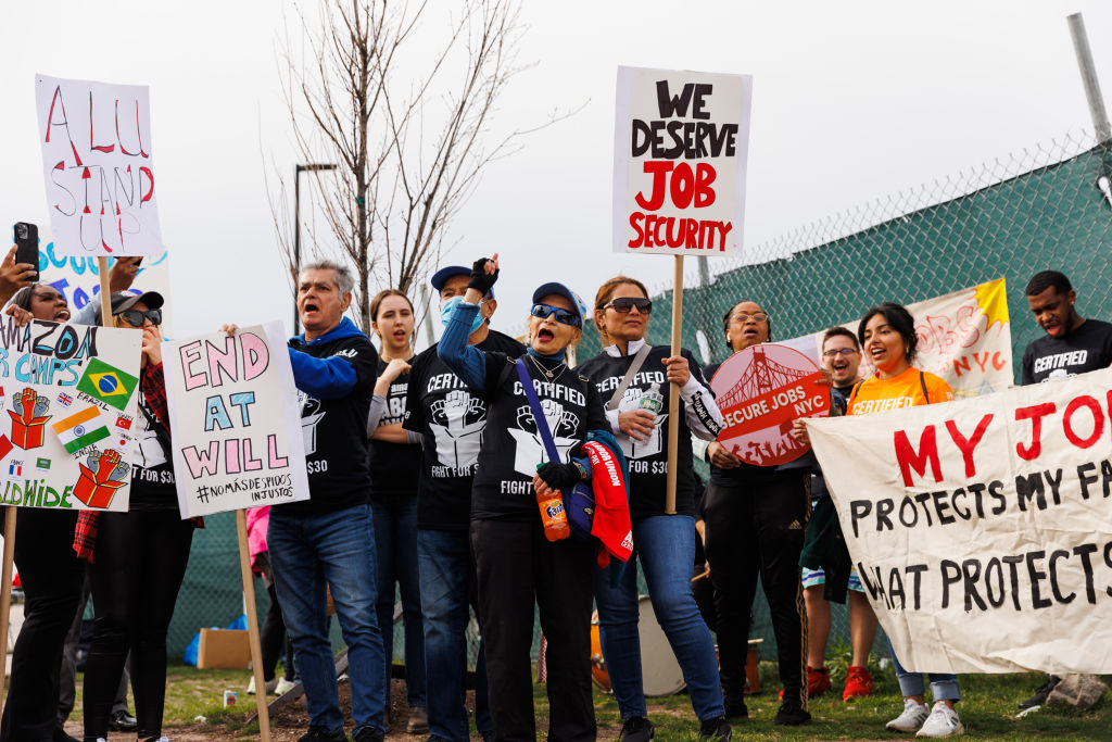 Demonstrators Attend Amazon Labor Union And Secure Jobs NYC Protest