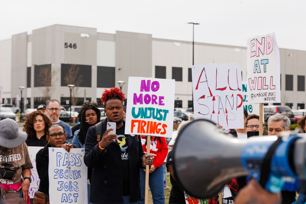 Demonstrators Attend Amazon Labor Union And Secure Jobs NYC Protest