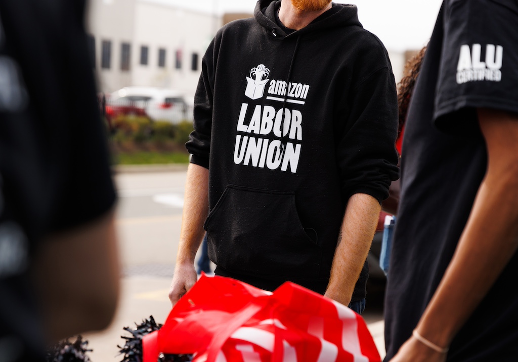 Demonstrators Attend Amazon Labor Union And Secure Jobs NYC Protest