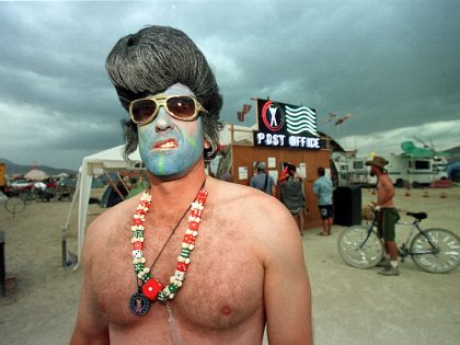 Mark, from Las Vegas, dressed as a blue faced Elvi