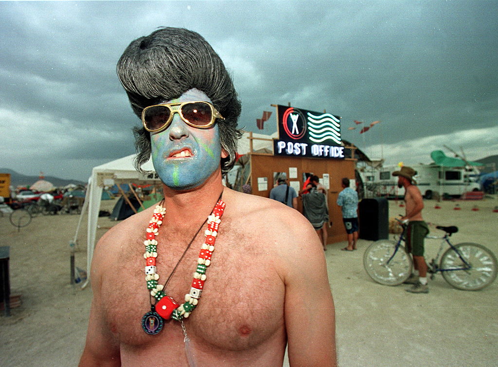 Mark, from Las Vegas, dressed as a blue faced Elvi