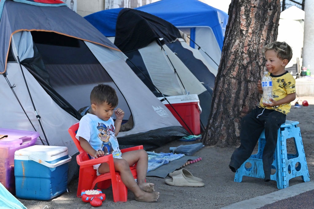 Makeshift migrant homeless camp in San Diego