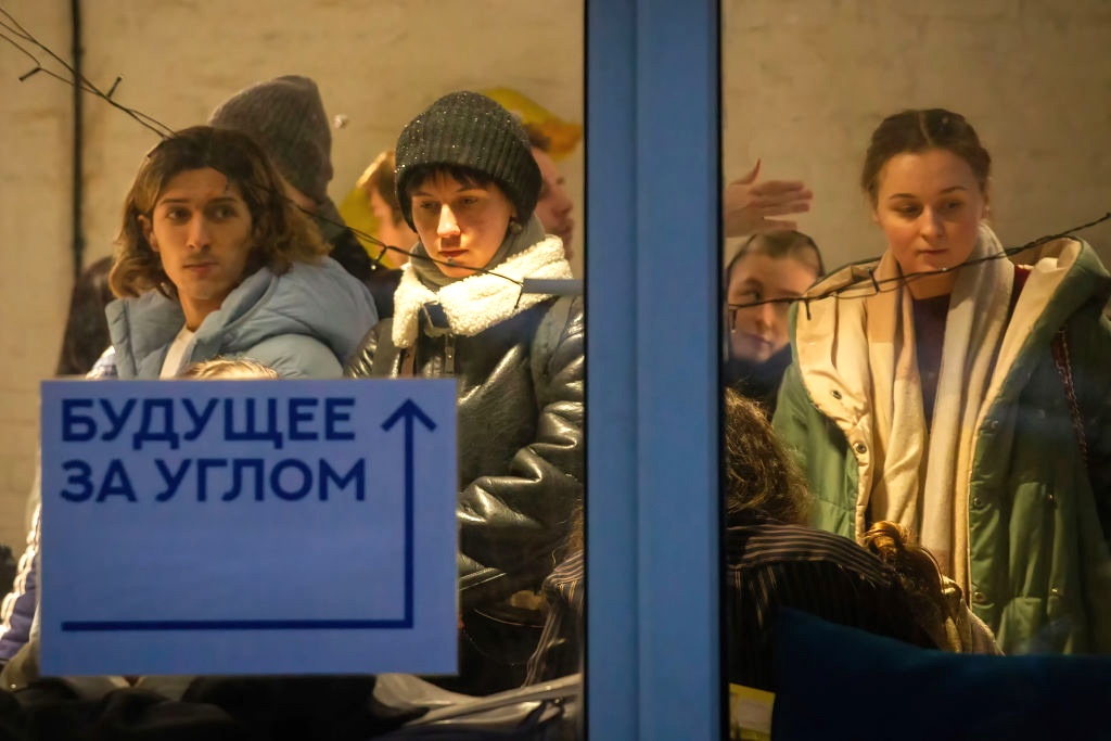 People seen at the campaign headquarters of the presidential