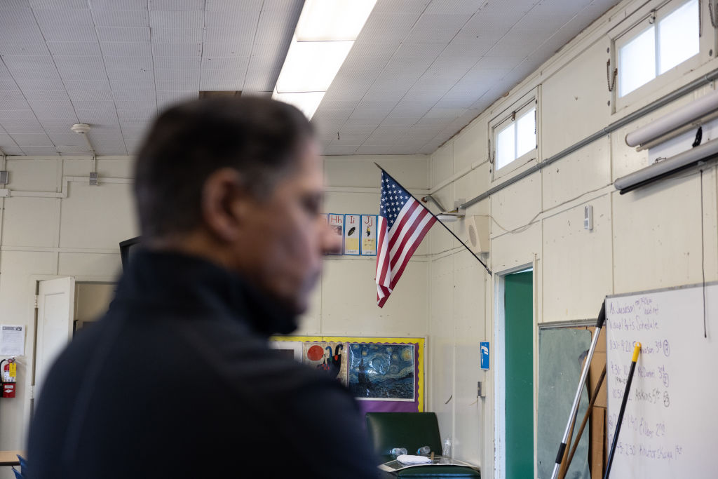 LA school superintendent Alberto Carvalho tours one of the location were students at one of the two elementary schools destroyed by fire in the Pacific Palisades will continue their schooling
