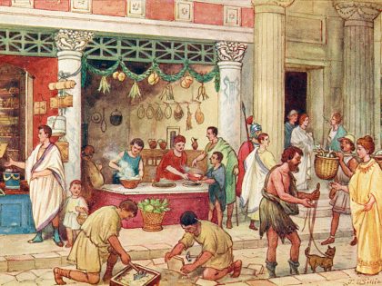 The Roman Empire - street scene with vendors.
