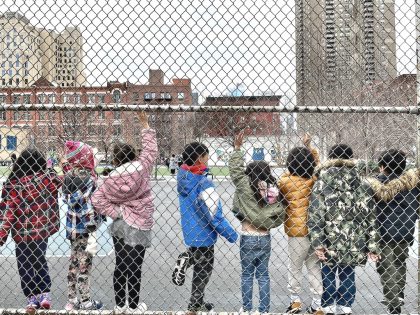 Children on school playground, New York City