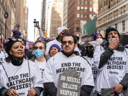 Hundreds of 1199SEIU health care workers staged a rally and