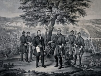 The surrender of General Lee and his entire Army to Lieut. General Grant April 9th 1865